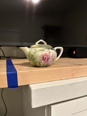 Antique R.S. Germany Hand-Painted Porcelain Mini Teapot / Mustard Pot with Roses